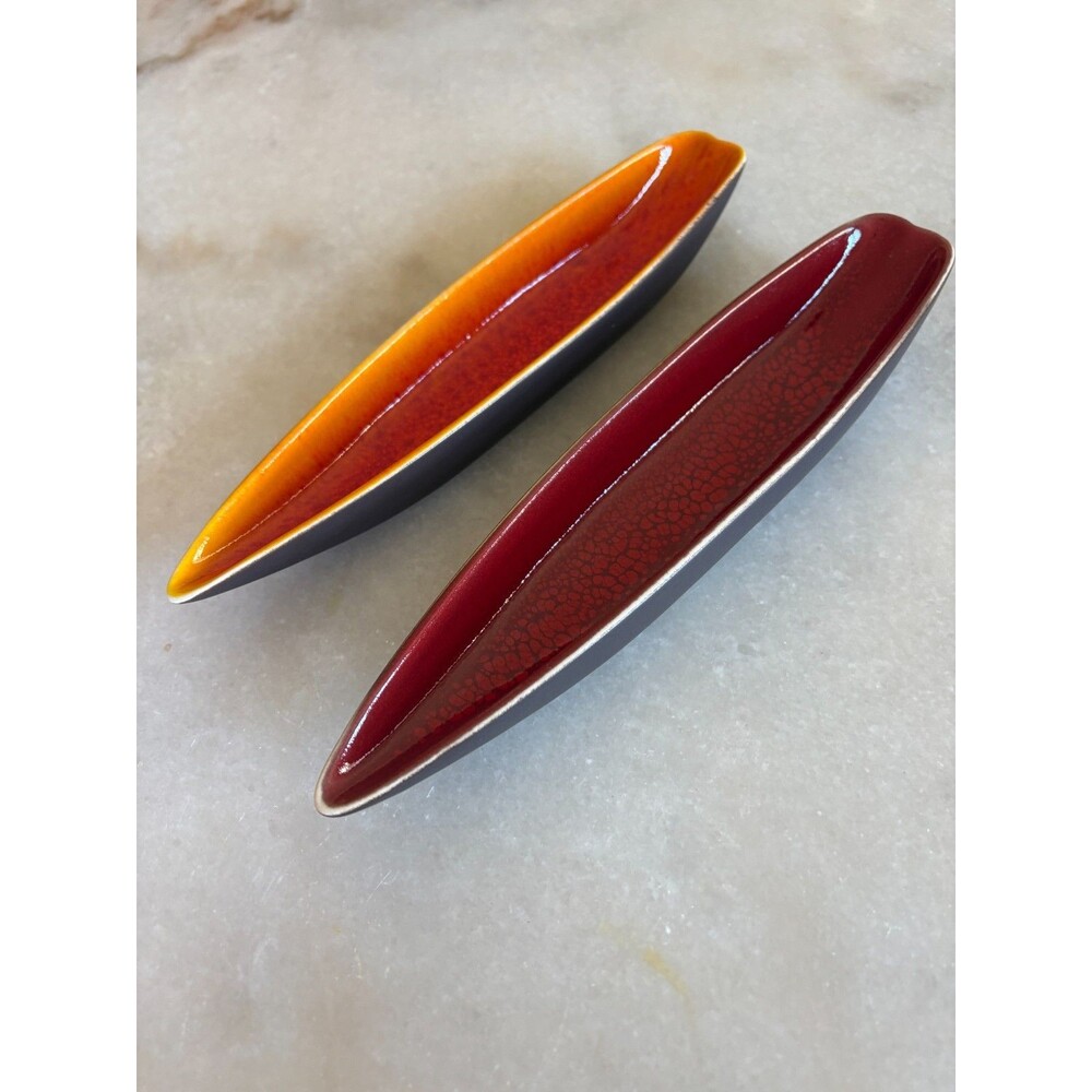 Jars Nenuphar Oval Aperitif Dish set of two cherry orange ceramic made in France